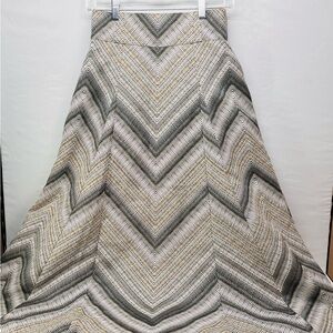 Elegant Chevron A-Line Skirt in Gray and Cream